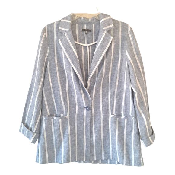 Drew Blue and White Notch Collar Long Sleeve One Button Blazer - Size M - Picture 1 of 7